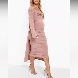 Maternity Strappy Cowl Neck Dress And Duster Coat